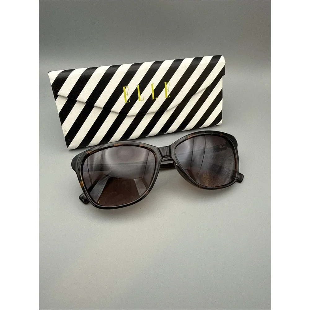 ELLE AUTHENTIC WOMEN'S TORTOISE OVERSIZED SUNGLASSES-POLARIZED BROWN LENS W/CASE